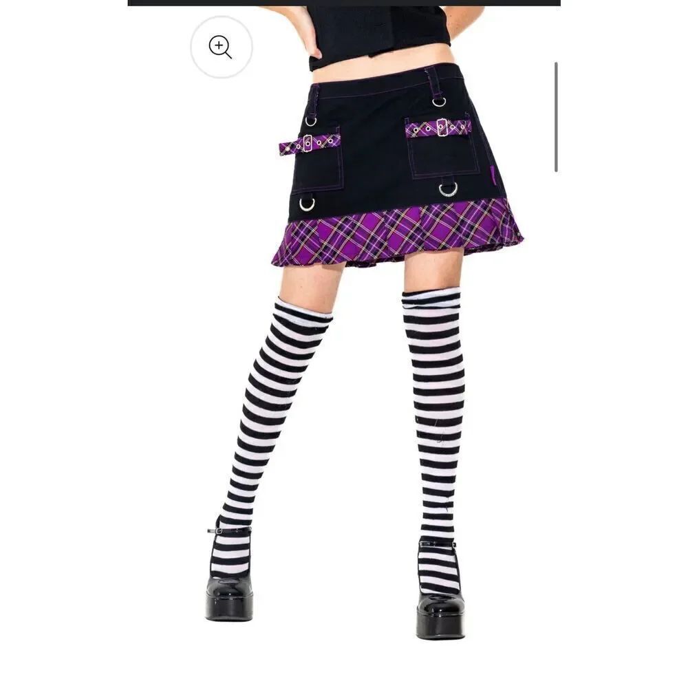 Y2K Tripp NYC gothic punk pleated radass purple plaid mini black skirt large